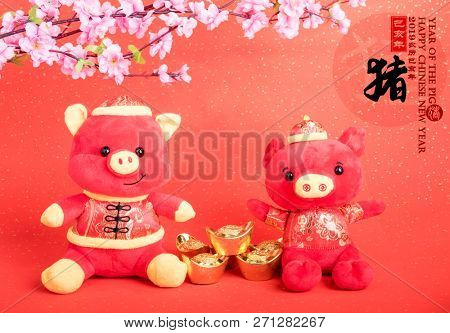 Tradition Chinese cloth doll pig,2019 is year of the pig,Chinese black characters translation: 