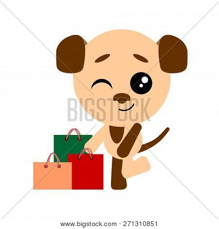 Illustration Of Cute Dog And Packages. Vector.