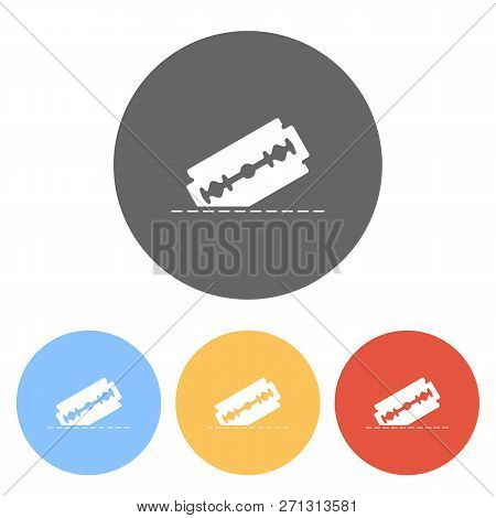 Razor Blade And Cutting Line. Simple Single Icon. Set Of White Icons On Colored Circles