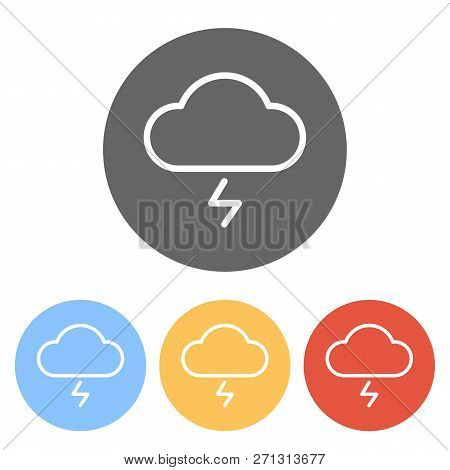 Cloud And Lightning. Simple Outline Icon. Linear Symbol With Thin Outline. Set Of White Icons On Col