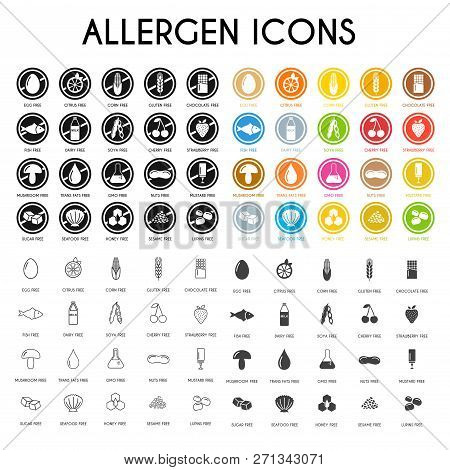 Allergen Icons Set Flat Style. Vector Illustration