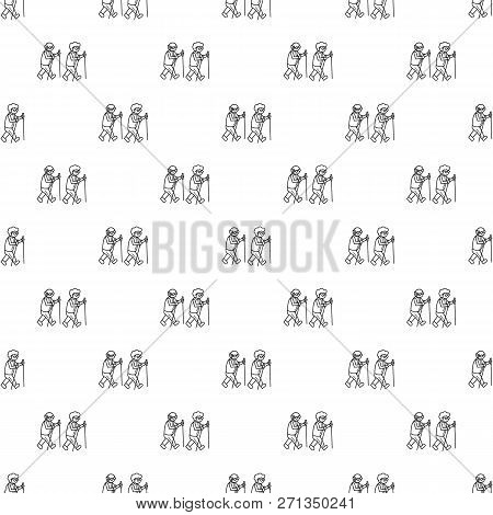 Old Person At Scandinav Walk Concept Background. Outline Old Person At Scandinav Walk Concept Backgr