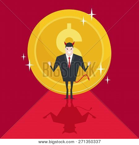 Devil Businessmen Succeed With Large Gold Coin Or Money Behind.