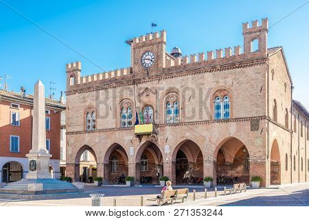 View At The Town Hall And Garibaldi Obelisk In Fidenza, Italy