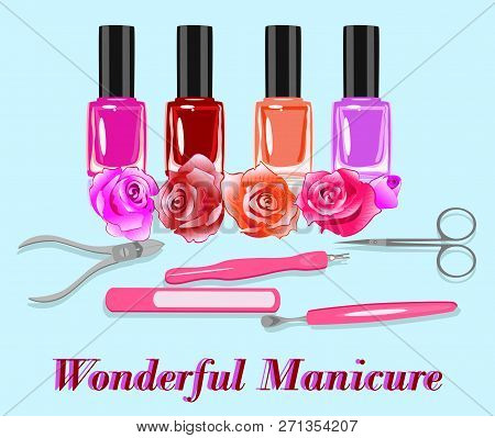 Vector Set Of Nailpolishes And Manicure Tools