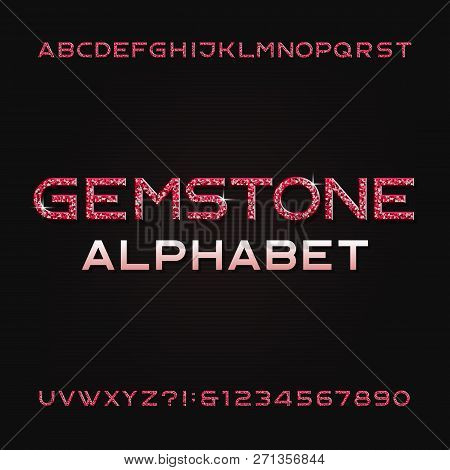 Gemstone Alphabet Font. Shiny Ruby Letters And Numbers. Stock Vector Typography For Your Design.