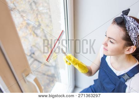 Cleaning Service With Professional Equipment During Work. Professiona Carpet Dry Cleaning, Sofa Dry 