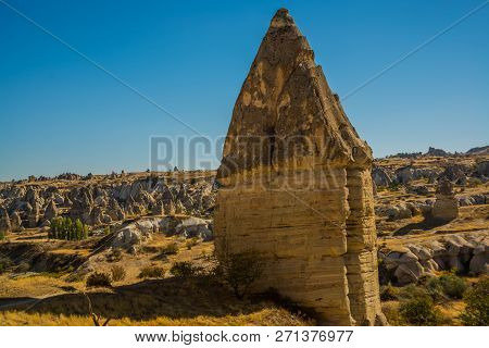 Cappadocia, Anatolia, Turkey: Magnificent Landscape With Mountains In Sunny Weather. Beautiful View 