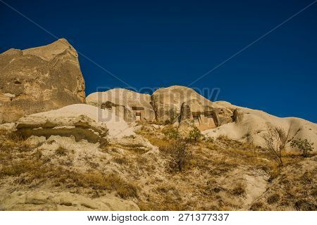 Cappadocia, Anatolia, Turkey: Magnificent Landscape With Mountains In Sunny Weather. Beautiful View 