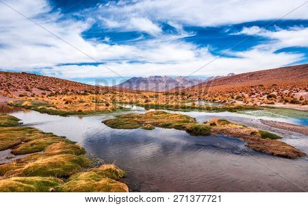 Breathtaking mountanious lagoon landscape of Bolivia