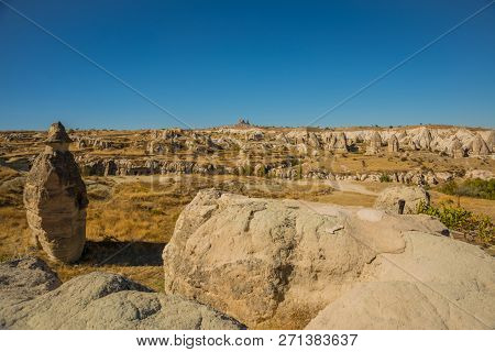 Cappadocia. The Town Of Uchisar. Travel To Turkey. A Journey Through Turkish Heritage. View Of The S