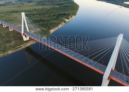 Beautiful Bridge Over The River. The Bridge On The Cables Is Road.