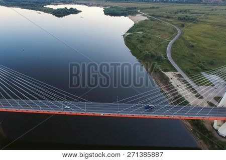 Beautiful Bridge Over The River. The Bridge On The Cables Is Road.