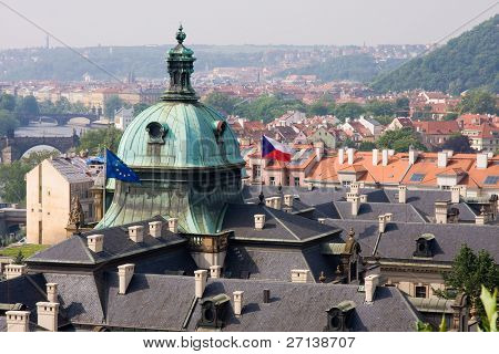 rooftops with european flag