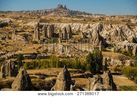 Cappadocia, Turkey: Panorama On The Unusual Rocks And Valley, Love Valley, Gormandale. The Fortress 
