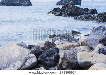 Rocky Sea Shore Of Acitrezza Next To Cyclops Islands, Catania, Sicily, Italy