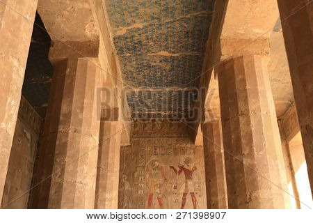Buildings And Columns Of Ancient Egyptian Megaliths. Ancient Ruins Of Egyptian Buildings