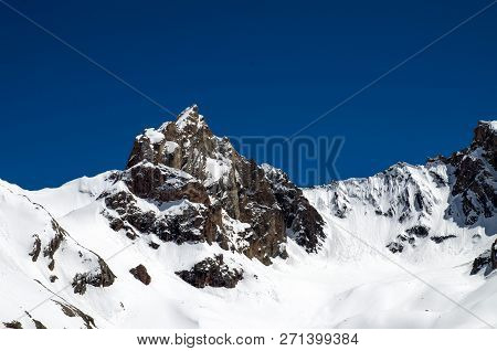 Very High Mountains In Central Asia, Tajikistan, During Drekking And Climbing