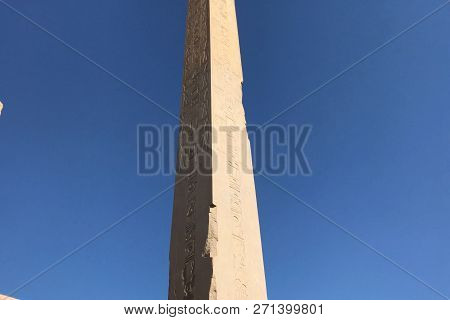 Buildings And Columns Of Ancient Egyptian Megaliths. Ancient Ruins Of Egyptian Buildings