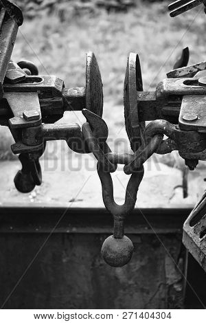 Rustu Iron Train Car Connector Of Old Transportration Closeup