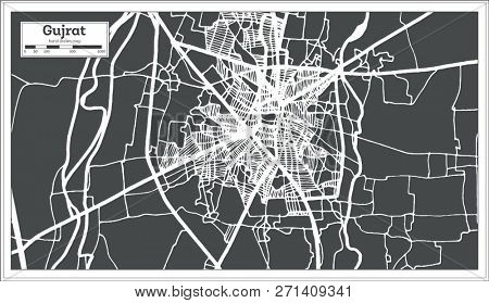 Gujrat Pakistan City Map in Retro Style. Outline Map. 