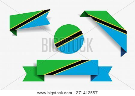 Tanzanian Flag Stickers And Labels. Vector Illustration.