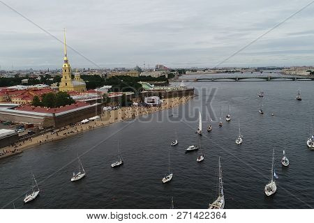 St. Petersburg, Russia - July 24, 2017: Festival Of Yachts In St. Petersburg On The River Neve. Sail