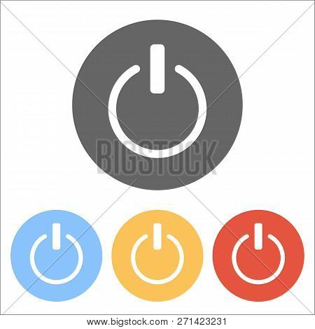 Shut Down, Power. Set Of White Icons On Colored Circles