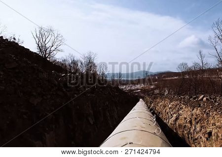 Pipes Of A Gas Pipeline, Construction And Laying Of Pipelines For Transportation Of Gas And Oil.