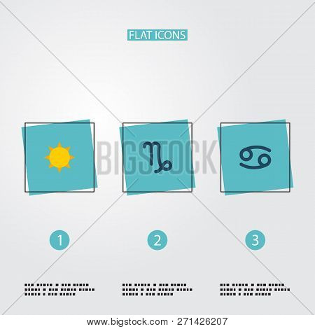 Set Of Astrology Icons Flat Style Symbols With Capricorn, Sun, Cancer And Other Icons For Your Web M