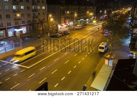 18.10.2018.  Chernigov ( Chernigiv)  City. Ukraine. Night Street In The Lights. View From Above. Tou
