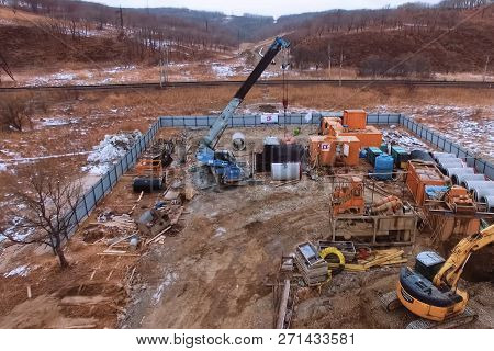 Irkutsk, Russia - March 24, 2017: A Platform With Equipment For Pipeline Operations. Pipe Penetrat