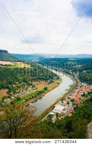 View From Old Koenigstein Castle Down On River Elbe In Saxony