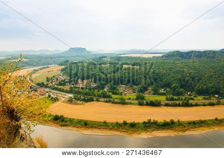 View From Old Bastei Bridge Down On River Elbe In Saxony,germany