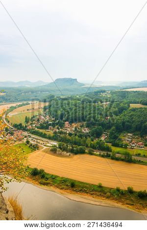 View From Old Bastei Bridge Down On River Elbe In Saxony,germany