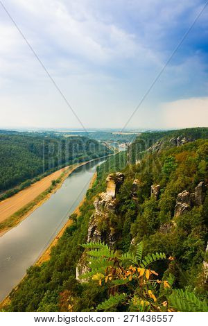 View From Old Bastei Bridge Down On River Elbe In Saxony,germany