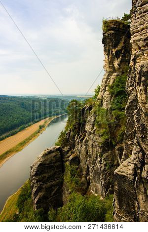 View From Old Bastei Bridge Down On River Elbe In Saxony,germany