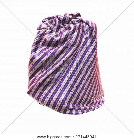 Santa Clauss Striped Bag Or Sack, Full Of Gifts, On White Background. 3d Illustration