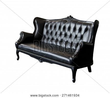 Rerto Vintage Black Sofa On A White Background