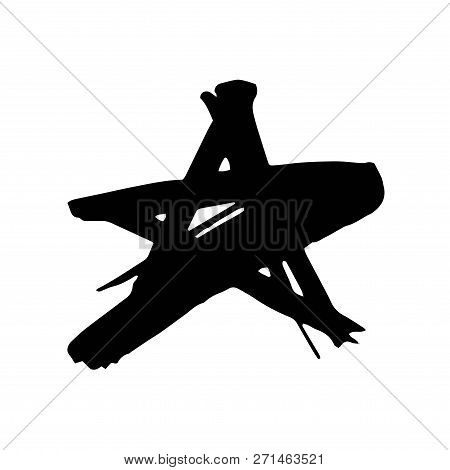 Star. Hand Drawn Paint Object For Design Use. Abstract Brush Drawing. Vector Art Illustration Grunge