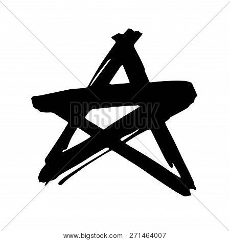 Star. Hand Drawn Paint Object For Design Use. Abstract Brush Drawing. Vector Art Illustration Grunge