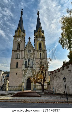 Church Of The Admont Abbey In The Neo-gothic Style On A Sunny Autumn Day. Town Of Admont, State Of S
