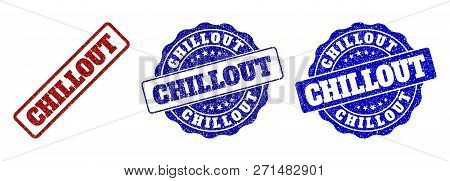 Chillout Grunge Stamp Seals In Red And Blue Colors. Vector Chillout Labels With Grunge Surface. Grap