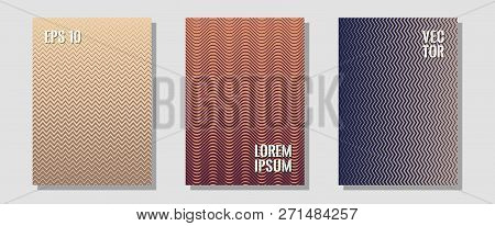Halftone Gradient Texture Vector Cover Layouts. Elegant Patchy Mockups. Zigzag Halftone Lines Wave S