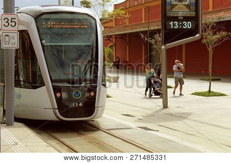 Rio De Janeiro, Brazil - October 10, 2018: View Of Vlt Tram In Maua Square.