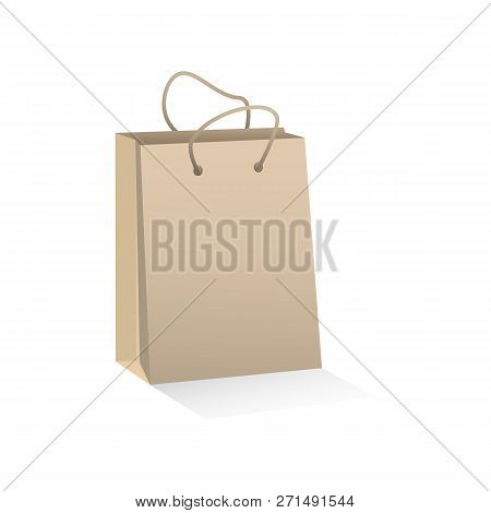 Craft Brown Paper Shopping Bag. Vector Illustration