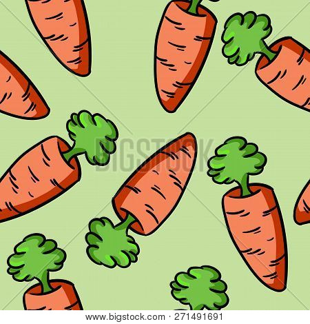 Colorful Cartoon Carrot Doodle Pattern. Vector Seamlless Print