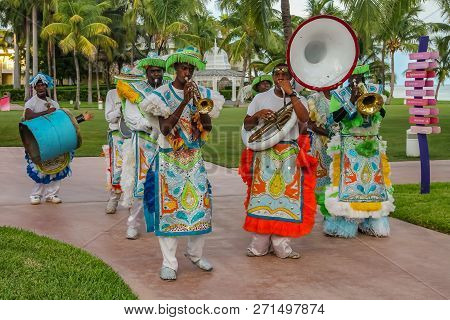 Freeport Bahamas - September 22, 2011: Male Dancers Dressed In Traditional Costumes Performing At A 