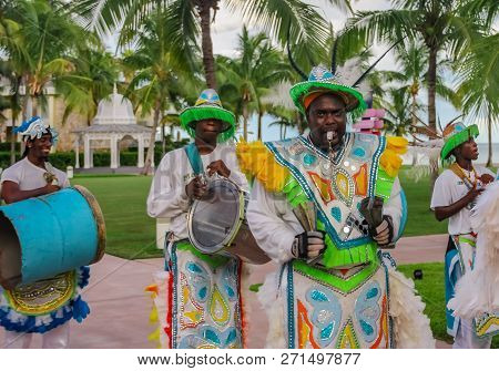 Freeport Bahamas - September 22, 2011: Male Dancers Dressed In Traditional Costumes Performing At A 