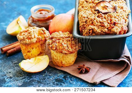 Homemade Apple Crumble Cake Served On A Wire Rack On A White Sto